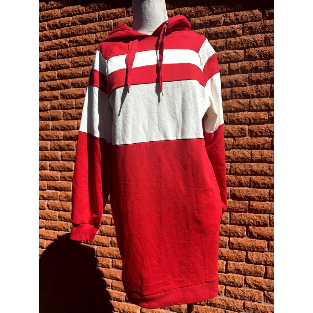 Gap stripe raglan sleeve hoodie sweatshirt dress red and white women's medium